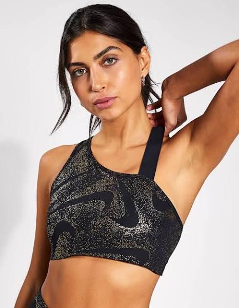 Nike Swoosh Asymmetrical Sports Bra - Black/Dark Smoke Grey - XL