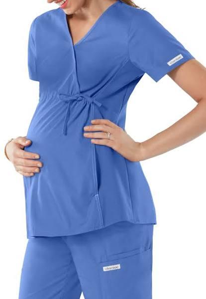 Cherokee Flexibles 2892 Scrubs Top Maternity Mock Wrap Knit Panel Ceil Blue