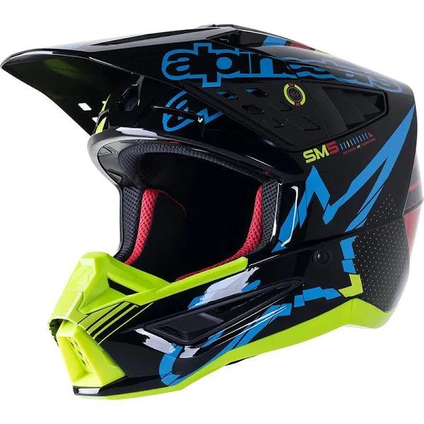 Alpinestars SM5 Action Helmet - Black/Blue/Fluro Yellow - 2XL