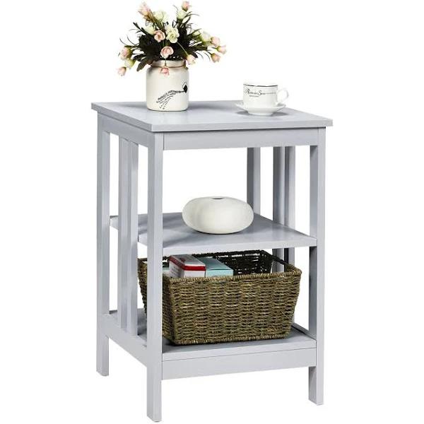 Giantex 3-Tier Bedside Table Nightstand Storage Display Shelf End Table, Grey - AfterPay & zipPay Available