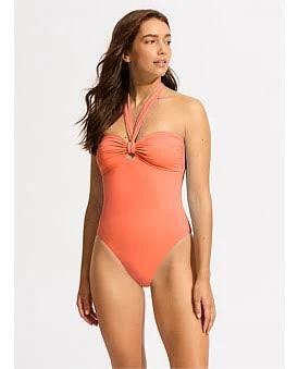 David Jones Seafolly Collective Sash Tie One Piece in Melon, Size 12 AU