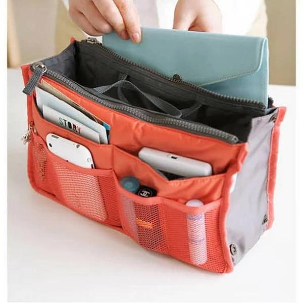 OliandOla Bag Insert Organiser Handbag Women Travel Makeup Purse Wallet Pouch Organiser - Coral