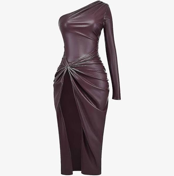 House of CB Octavia Vegan Leather Maxi Dress in Cocoa Brown M