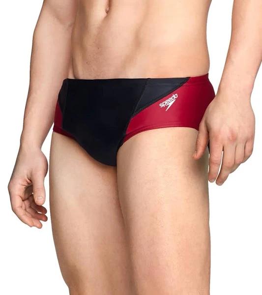 Speedo Men's Powerflex Eco Tone Setter Brief Swimsuit - Black/Maroon 24 - Swimoutlet.com