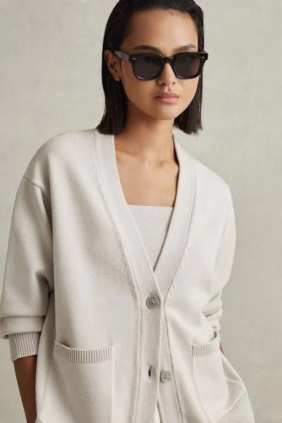 Reiss Harper - Grey Chunky Knitted Cardigan, XS