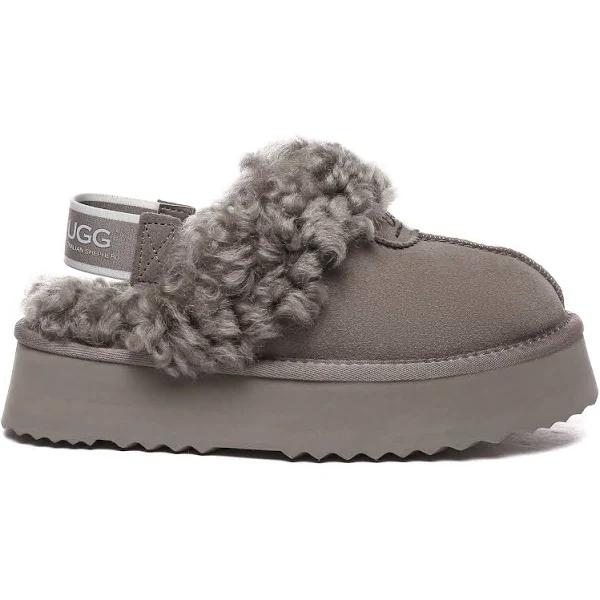 Australian Shepherd UGG Slippers Women Removable Strap Slingback Platform Waffle Curly Brown / AU Ladies 8 / AU Men 6 / EU 39