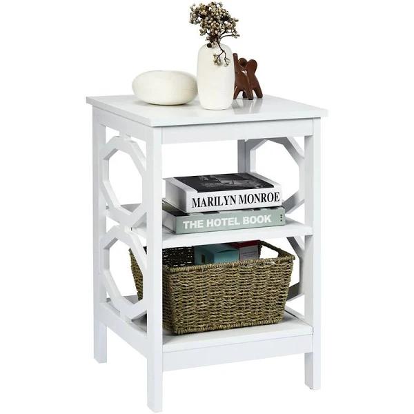 Giantex 3-Tier Wood Nightstand O-shaped Side Storage Display Shelf Sofa Side Table, White