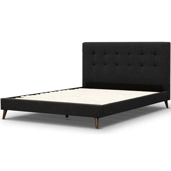 Volga Queen Bed Platform Frame Fabric Upholstered Mattress Base - Charcoal