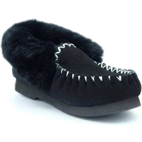 Yellow Earth Australia - Traditional Unisex Sheepskin Moccasins - Premium Australian Sheepskin - Black US Size 13 - AfterPay & zipPay Available