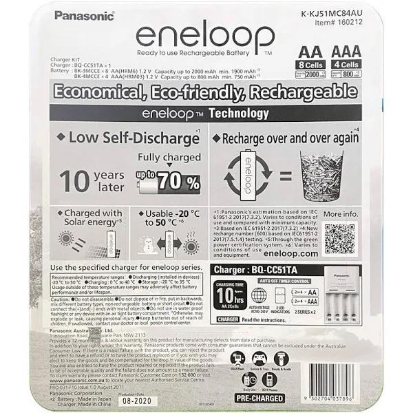 Panasonic Eneloop Recharge Battery Charger 8 AA 4 AAA Batteries