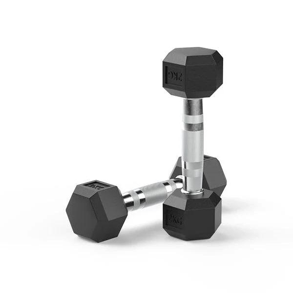 2kg Reeplex Rubber Hex Dumbbell Pair