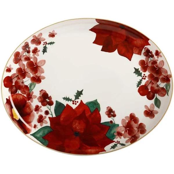 Maxwell & Williams Christmas Poinsettia Oval Platter 38x30.5cm