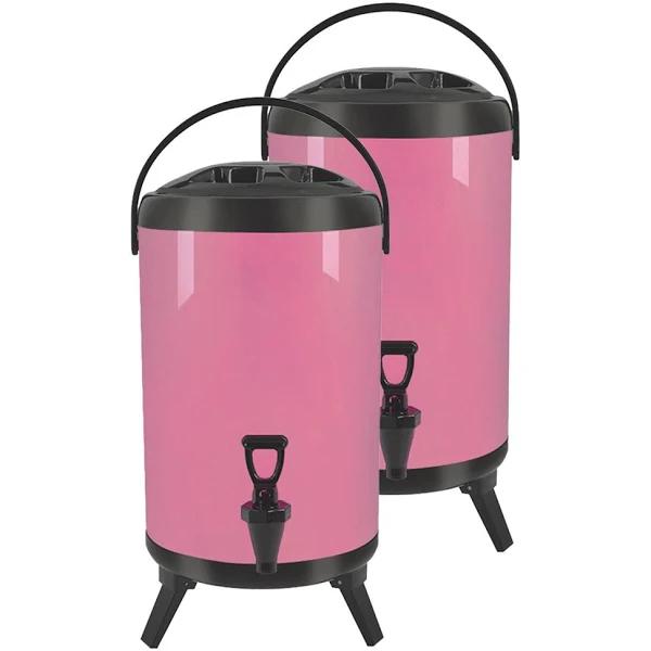 SOGA 2x 18L Stainless Steel Insulated Milk Tea Barrel Hot and Cold Beverage Dispenser Container With Faucet Pink