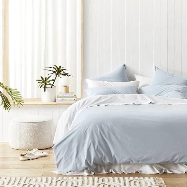 Stonewashed Cotton Ice Blue Quilt Cover Separates - Super King