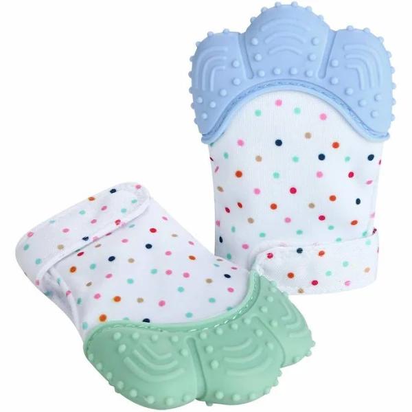 PandaEar Soothing Teething Mitten 2 Pack, Pain Relief, Protection Glove, Stimulating Teether, 0-12 Months