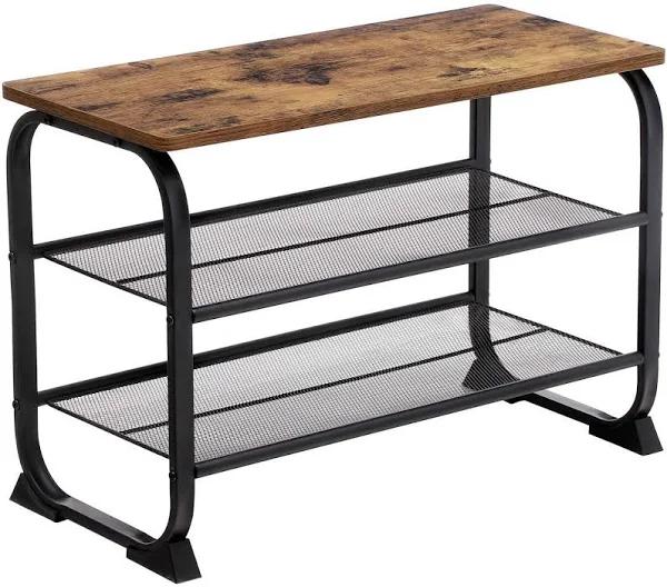 VASAGLE Industrial Shoe Rack with Bench - 3-Tier (Rustic Brown)