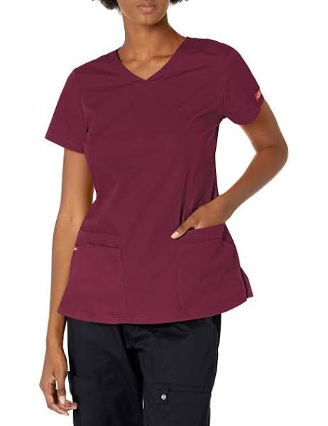 Dickies EDS Signature Scrubs Contemporary Fit V-Neck Top - XL - Wine