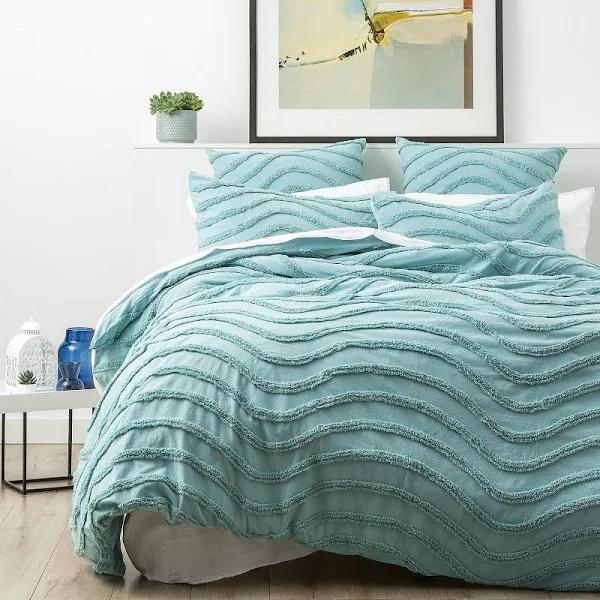 Cloud Linen Wave 100% Cotton Chenille Vintage Washed Tufted Quilt Cover Set -Aqua Double