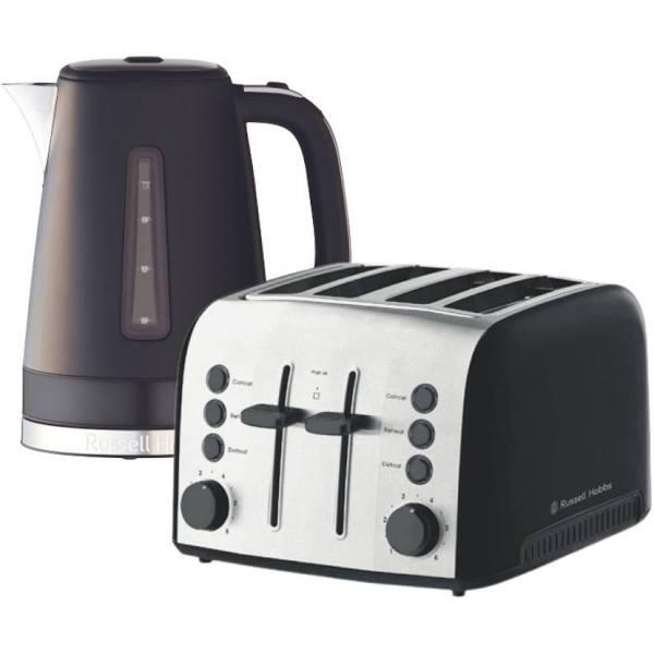 Russell Hobbs Brooklyn 4 Slice Toaster & 1.7L Kettle Set - Matte Black