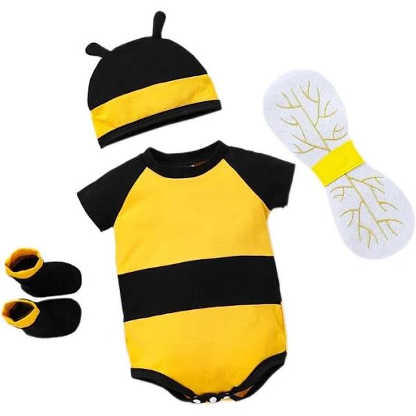 Dressy Daisy Newborn Infant Baby Honey Bee Onesie Romper Costume Bodysuit Party Dress Up Set with Wings, Socks and Hat Size 0 To 12 Months