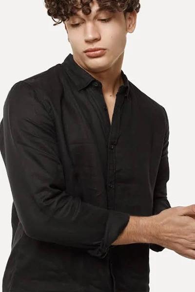 Industrie The Tennyson Linen Long Sleeve Shirt Black XXXL