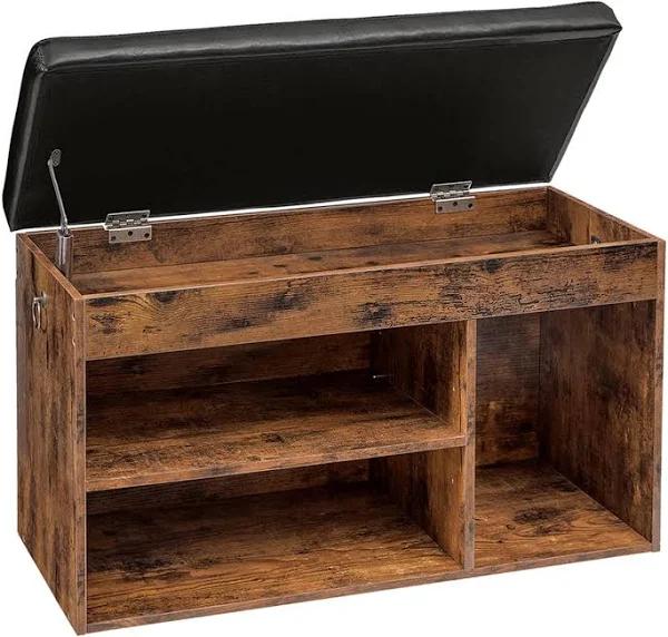 Shoe Storage Bench With Padded Cushion,Flip-Open Storage Box and Adjustable Shelf For Entryway and Living Room