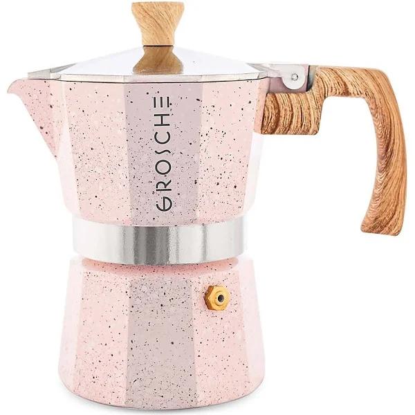 GROSCHE Milano Moka Pot, Stovetop Espresso Maker, Greca Coffee Maker, Stovetop Coffee Maker and Espresso Maker Percolator (Pink, 3 Cup)