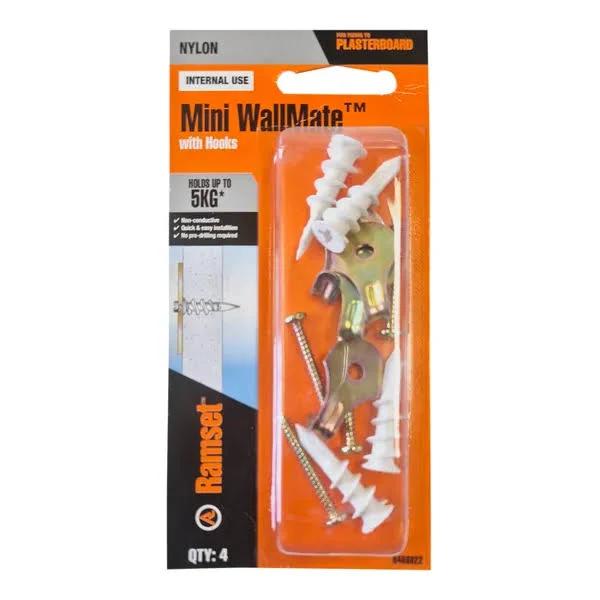 Ramset WallMate Nylon Mini with Hooks 5kg - 4 Pack