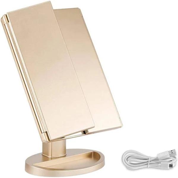 Bestier Tri-fold Lighted Vanity Mirror with 22 Led Lights 3X/2X/1X Magnification Make Up Mirror-Champange - AfterPay & zipPay Available