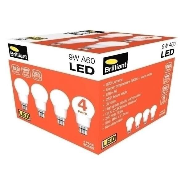 Brilliant A60 9W Bulb B22 4-Pack [20483]