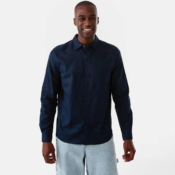 Kmart Long Sleeve Solid Linen Blend Shirt - Blu Pcoat Size: 3XL