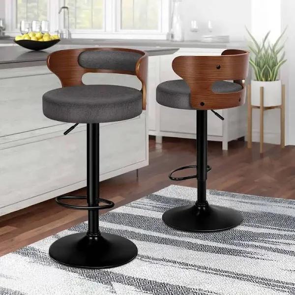 ALFORDSON 2x Bar Stool Kitchen Swivel Chair Wooden Linen Fabric Ramiro Grey