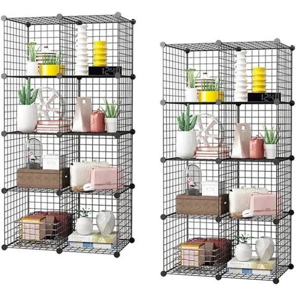 SOGA 2x Black Portable 8-Cube Storage Organiser Foldable DIY Modular Grid Space Saving Shelf