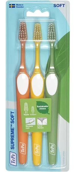 Tepe Supreme Toothbrush, Soft Bristle Toothbrush, Tapered Brush Head for Sensitive Teeth and Gum Care, Adult, 3 Pack