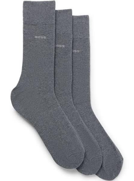 Boss Three-Pack of regular-length Socks in Stretch Fabric, Men, Size: 5.5-8, Grey