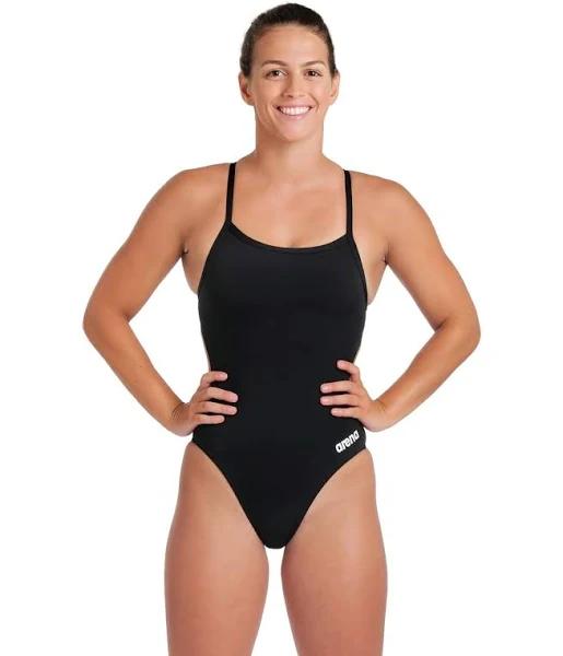 Arena Women's Solid Challenge Back One Piece Swimsuit - Black/White | Polyester - Swimoutlet.com