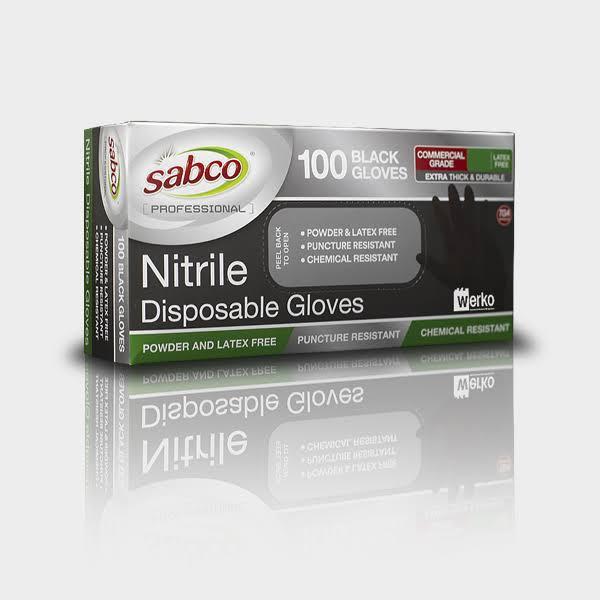 Sabco Black Nitrile Powder Free Disposable Gloves-Heavy Duty - Box of 100 XL