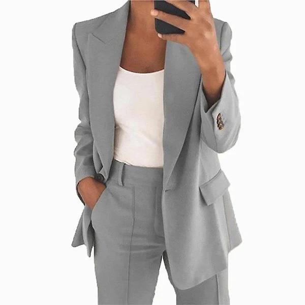 Yesfit Women's Business Blazer Pant Suit Set, 2 Piece Outfits Blazer Jacket Set grizzly L