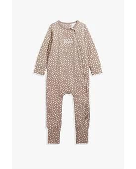 Country Road Girls Gots-certified Organic Logo Zip Jumpsuit Mocha Leopard in Size 12-18 Months