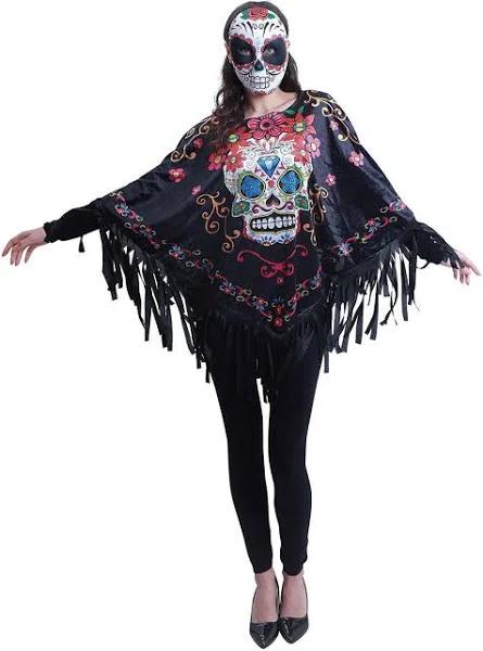 Halloween Day of The Dead Poncho-One Size