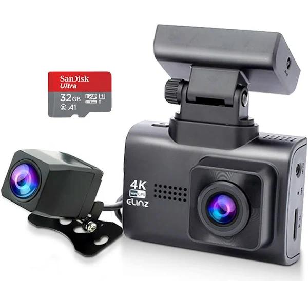 Elinz 4K 2K Dual Dash Cam Wifi GPS Dashboard Camera Recorder WDR Night Vision Car Charger 32GB - AfterPay & zipPay Available