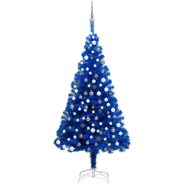 vidaXL Artificial Christmas Tree With LEDs&Ball Set Blue 180 cm PVC