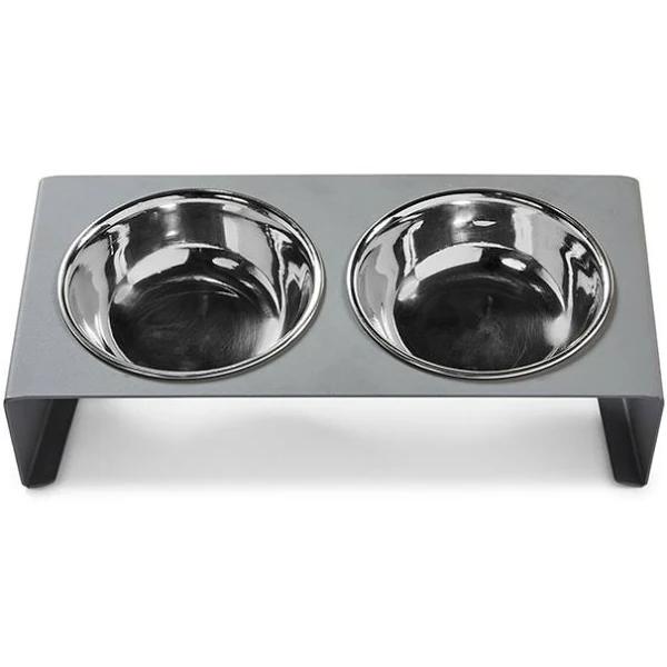 All Day Slanted Metal Double Diner Cat Bowl Grey