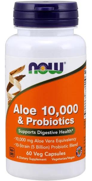 Now Foods Aloe 10,000 & Probiotics - 60 Veg Capsules