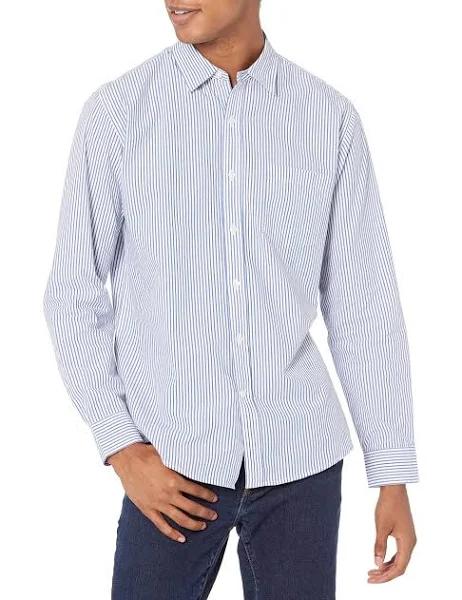 Amazon Essentials Men's Regular-fit Long-Sleeve Stripe Casual Poplin Shirt