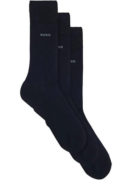 Boss Three-Pack of regular-length Socks in Stretch Fabric, Men, Size: 12-14, Dark Blue