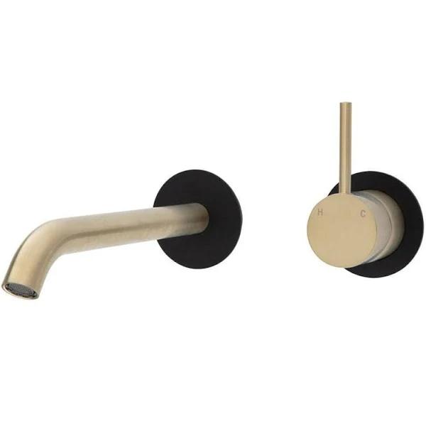 Fienza Kaya Up Basin/Bath Mixer 200mm Outlet Set Urban Brass Round Matte Black Plates