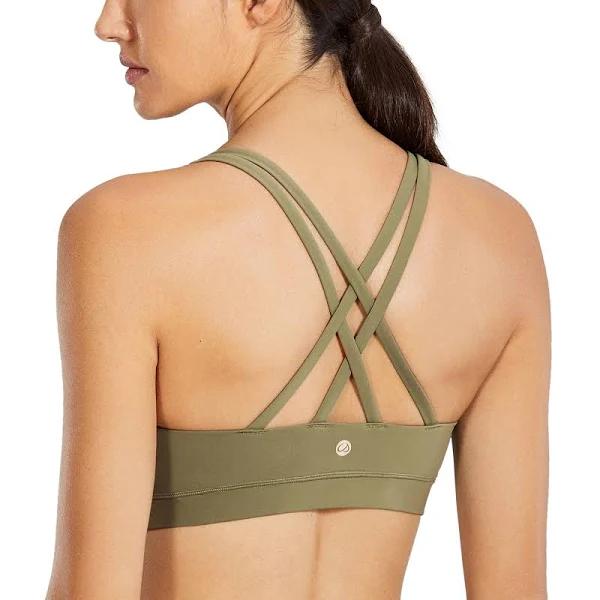 CRZ Yoga Women's Strappy Back Wirefree Padded Workout Yoga Sports Bra