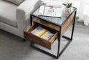 VASAGLE Rustic Brown and Black Tempered Glass Side Table With Drawer and Shelf