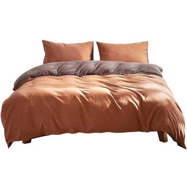 Cosy Club Quilt Cover Set Cotton Duvet - King Orange / Brown